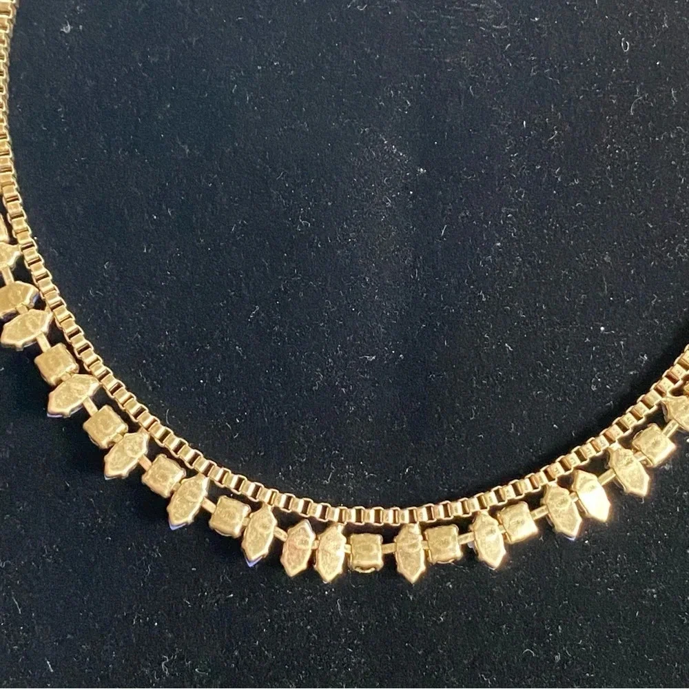 J. Crew Gold Tone Blue and Clear Rhinestone Necklace